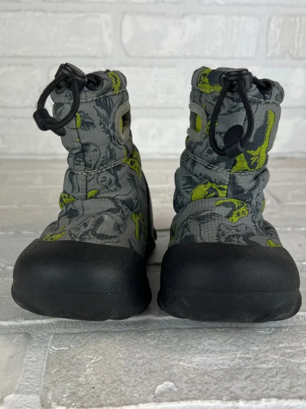 Bogs B-Moc Snow Boots Infant 7 Gray Green Dinosaurs Dinos Waterproof Fur Lined